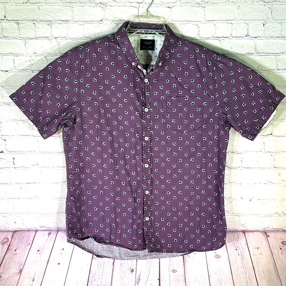 Level Ten Men's Purple Button Down Slim Fit Short Sleeve Shirt. Size. XL